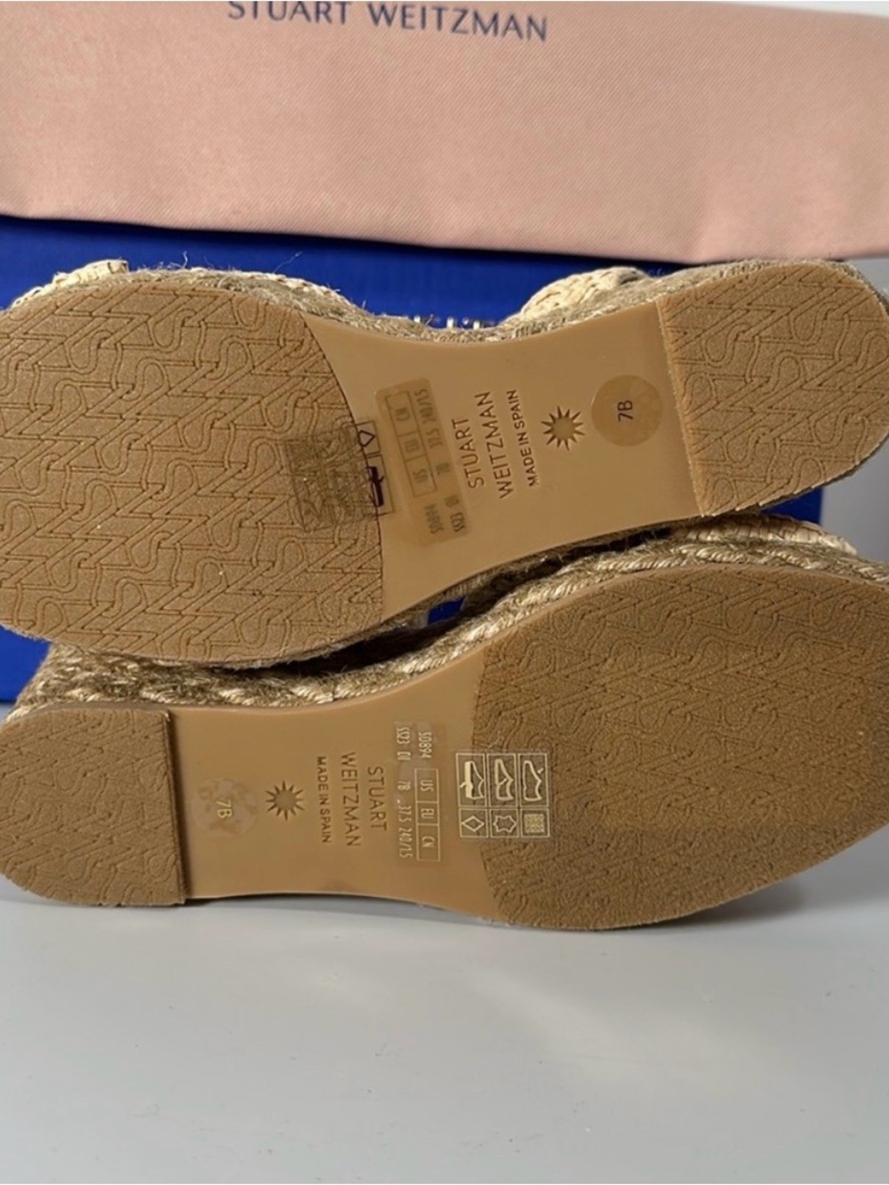 Stuart Weitzman Cream Braided Espadrille Wedges with Ankle Strap - Picture 5 of 6